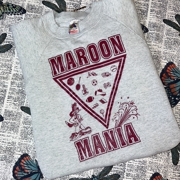 Fruit Of The Loom USA Made Maroon Mania Crewneck Sweatshirt - Picture 3 of 8